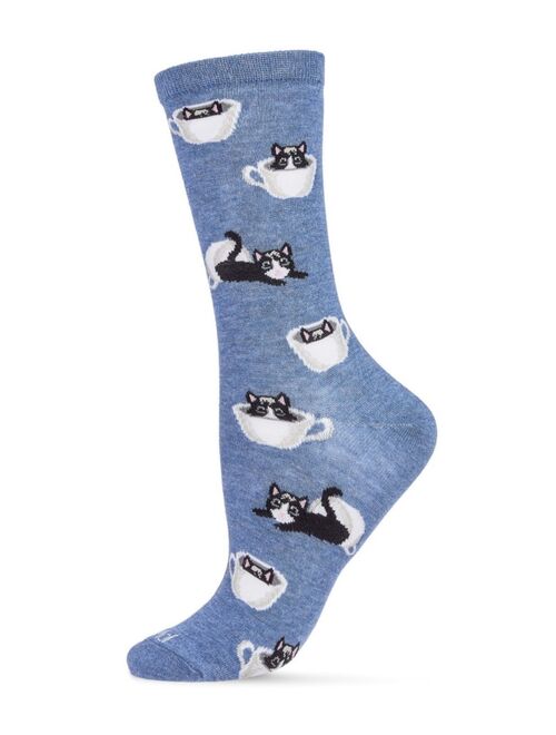 MeMoi Women's Cup O' Cats Crew Socks