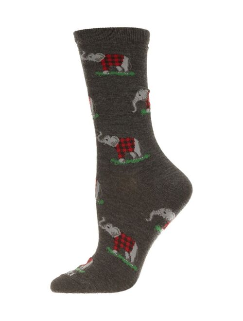 MeMoi Women's Elephants In Plaid Rayon from Bamboo Crew Socks