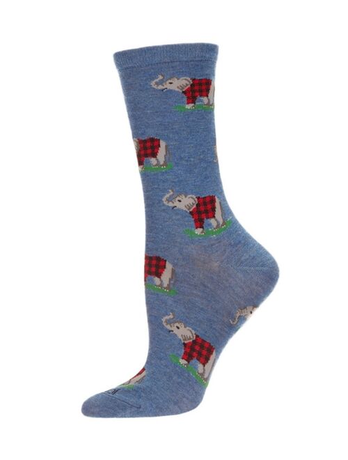 MeMoi Women's Elephants In Plaid Rayon from Bamboo Crew Socks