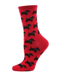 Ribbon Collar Dog Cashmere Women's Crew Socks