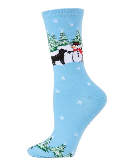 MeMoi Women's Dog Snowman Holiday Crew Socks