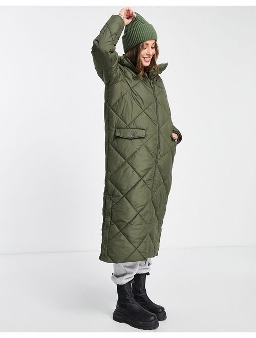 New Look quilted longline puffer coat in khaki