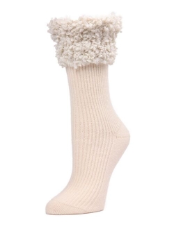 Elegant Rib Fancy Cuffed Women's Crew Socks