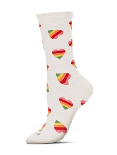 MeMoi Women's Rainbow Heart Rayon from Bamboo Crew Socks