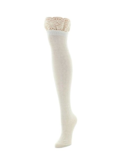 Women's Lace Top Cable Knee High Socks