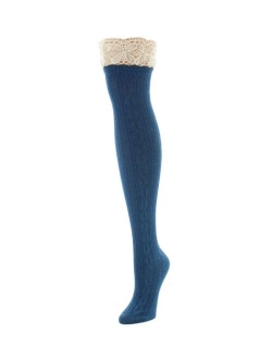 Women's Lace Top Cable Knee High Socks