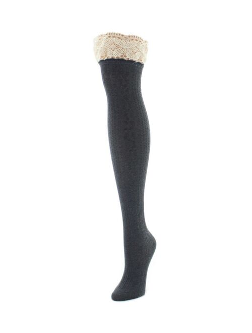 MeMoi Women's Lace Top Cable Knee High Socks