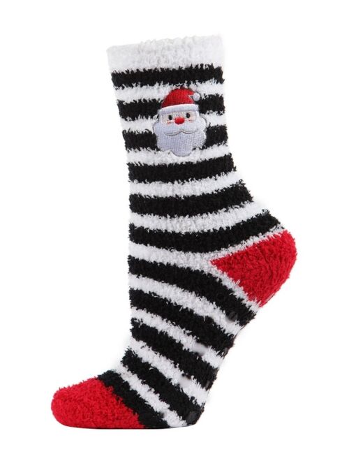 MeMoi Women's Striped Santa Embroidery Cozy Socks