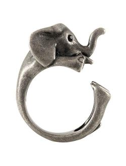 Ellenviva Big Elephant Adjustable Animal Wrap Ring Vintage Silver Tone