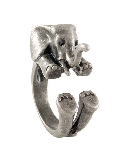 Ellenviva Big Elephant Adjustable Animal Wrap Ring Vintage Silver Tone