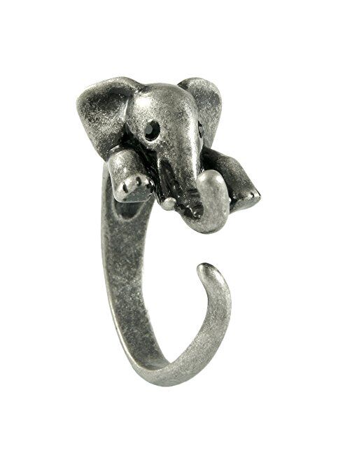 Ellenviva Elephant Adjustable Animal Wrap Ring Vintage Silver Tone