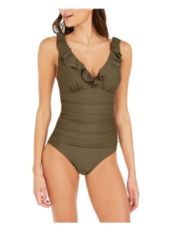 Ruffle Plunge Underwire Tummy Control One-Piece Swimsuit, Created for Macy's