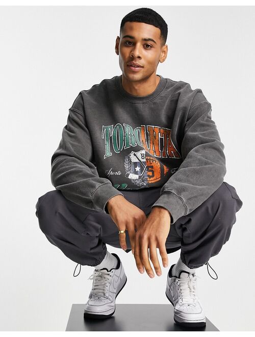 New Look color block spliced sweat with varsity print in dark gray