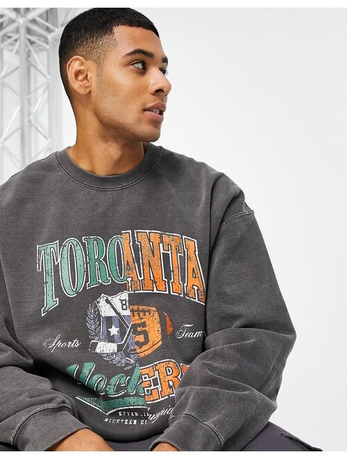 New Look color block spliced sweat with varsity print in dark gray