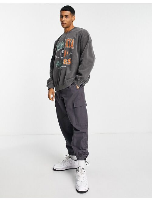 New Look color block spliced sweat with varsity print in dark gray