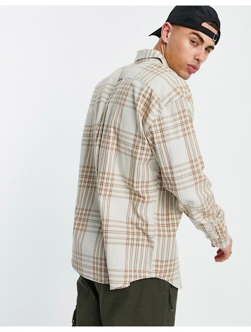 New Look long sleeve oversized check shirt in stone