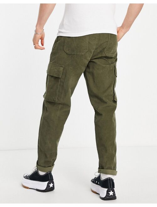 New Look cord cargos with elastic waist in khaki