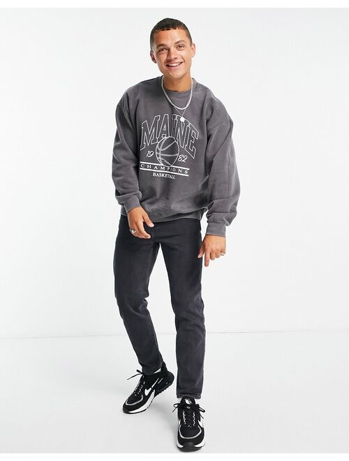 New Look crew neck pullover sweatshirt with Maine varsity print in black