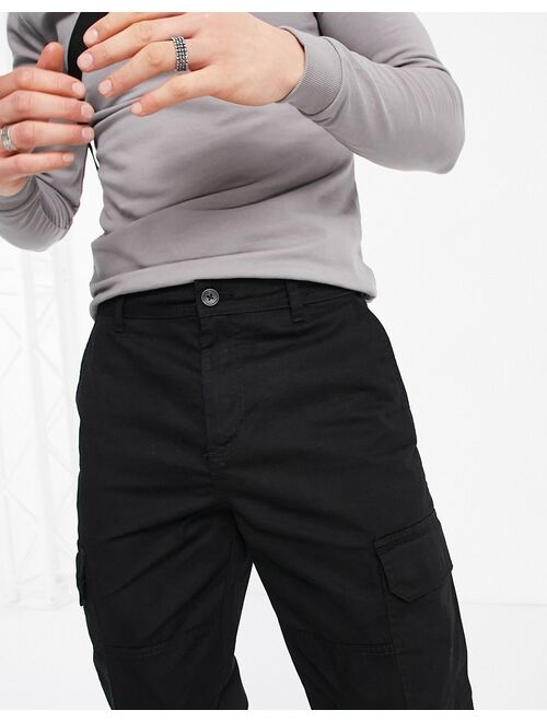 New Look cuffed cargo pants in black