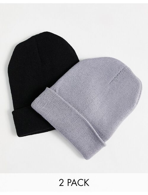 New Look 2 pack fisherman beanies in black and gray