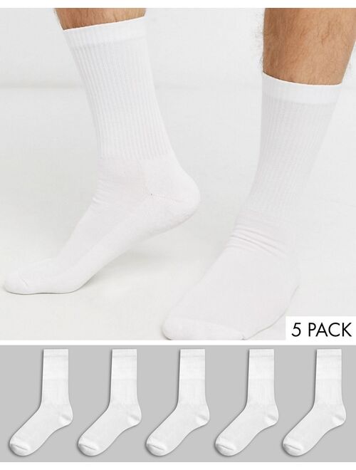 New Look ribbed 5 pack sport socks in white