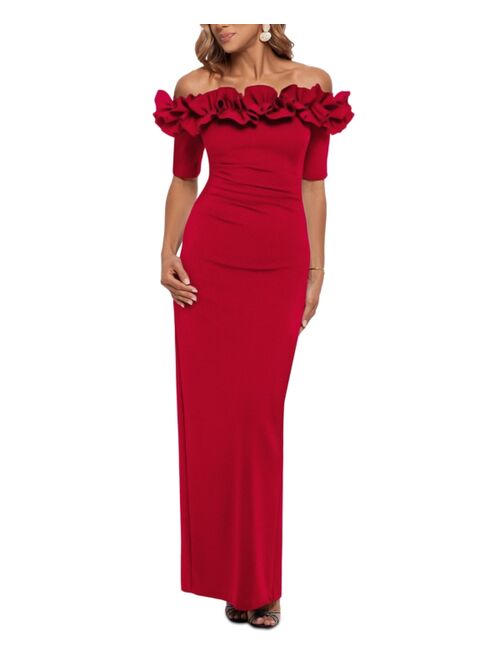 Xscape Ruffled Off-the-Shoulder Gown