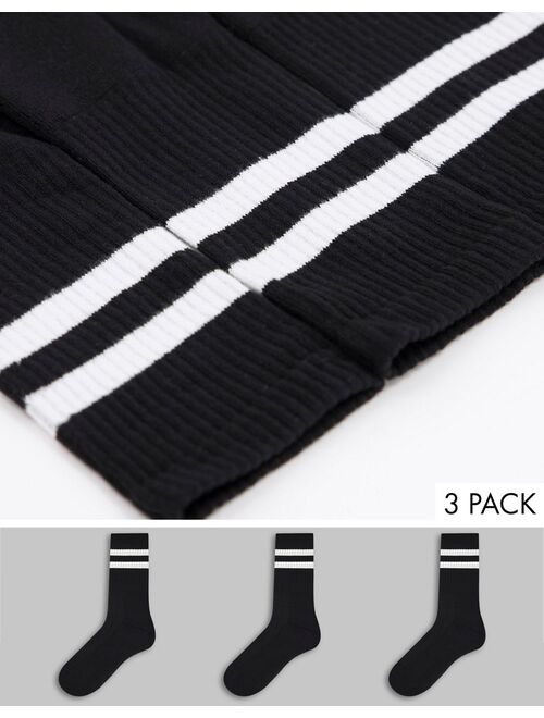 New Look 3 pack stripe sport socks in black