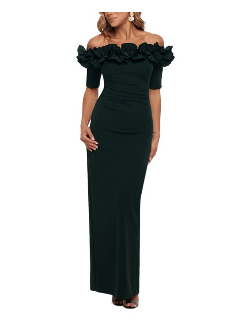 Xscape Petite Off-The-Shoulder Ruffled Gown