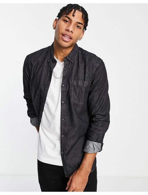 New Look long sleeve denim shirt in black