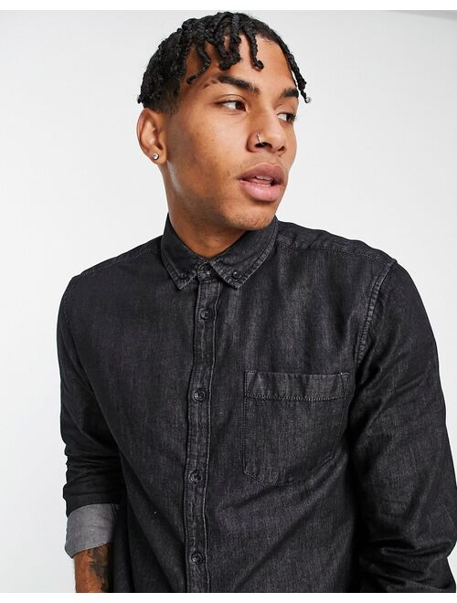 New Look long sleeve denim shirt in black