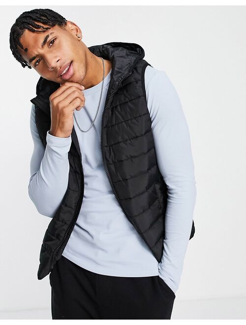 New Look hooded puffer vest in black