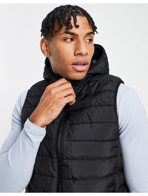 New Look hooded puffer vest in black