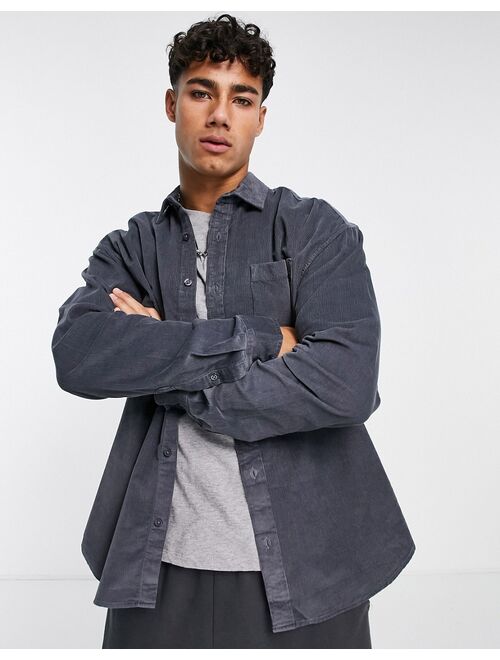 New Look oversized cord overshirt in dark gray