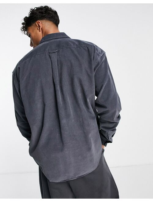 New Look oversized cord overshirt in dark gray