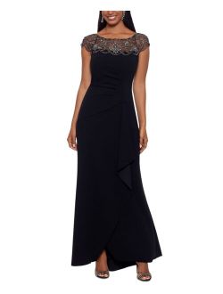 Embellished-Neckline Gown