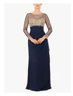 Petite Embellished Illusion-Bodice Ruched Gown