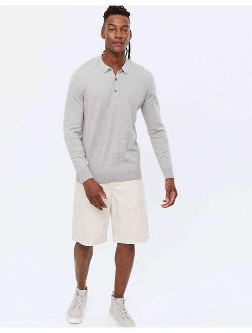 New Look knitted slim polo in gray