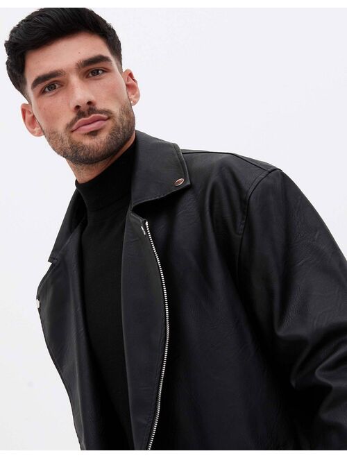 New Look oversized faux leather biker jacket in black