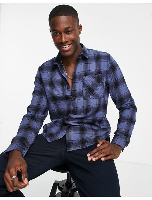 New Look long sleeve plaid shirt in blue