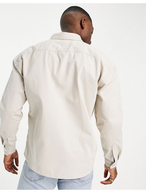 New Look long sleeve oversized twill shirt in stone