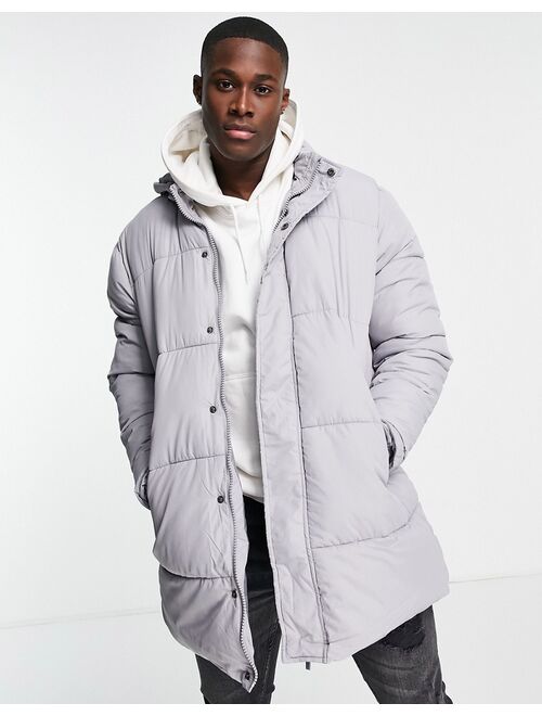 New Look relaxed fit longline puffer coat in gray