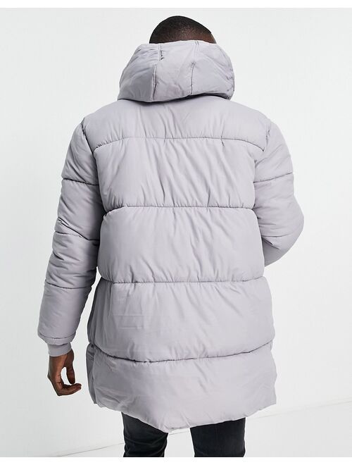 New Look relaxed fit longline puffer coat in gray