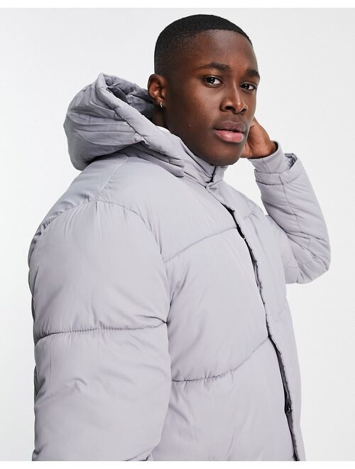 New Look relaxed fit longline puffer coat in gray