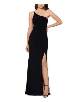 Petite One-Shoulder High-Slit Gown