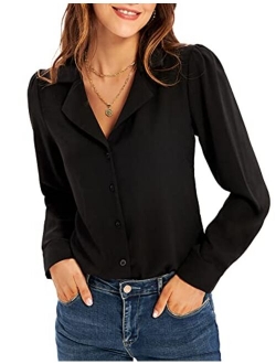 Women's Button Down Shirts Casual Long Sleeve Business Work Blouse Tops V Neck