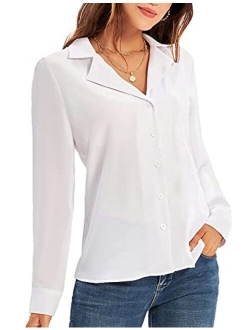 Women's Button Down Shirts Casual Long Sleeve Business Work Blouse Tops V Neck