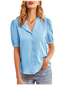 Women's Button Down Shirts Casual Long Sleeve Business Work Blouse Tops V Neck