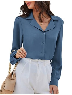 Women's Button Down Shirts Casual Long Sleeve Business Work Blouse Tops V Neck