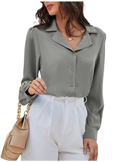 Women's Button Down Shirts Casual Long Sleeve Business Work Blouse Tops V Neck