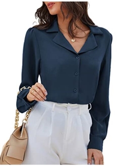 Women's Button Down Shirts Casual Long Sleeve Business Work Blouse Tops V Neck